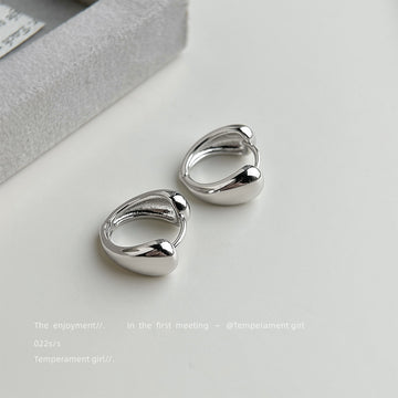 Silver Tone Polished Open Heart Shape Chunky Hoop Earrings