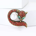 Curled Crystal Fox Brooch With Pearl-Like Body in Four Colors view 2