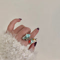 Silver Open Cluster Mint Chip Pearl Crystal Ring Style view 4