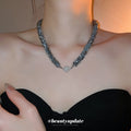 Gunmetal Crystal Beaded Necklace in Polished Mixed Media Design view 1