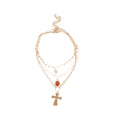 Layered Gold Tone Cross And Pearl Necklace Set Jewelry view 5
