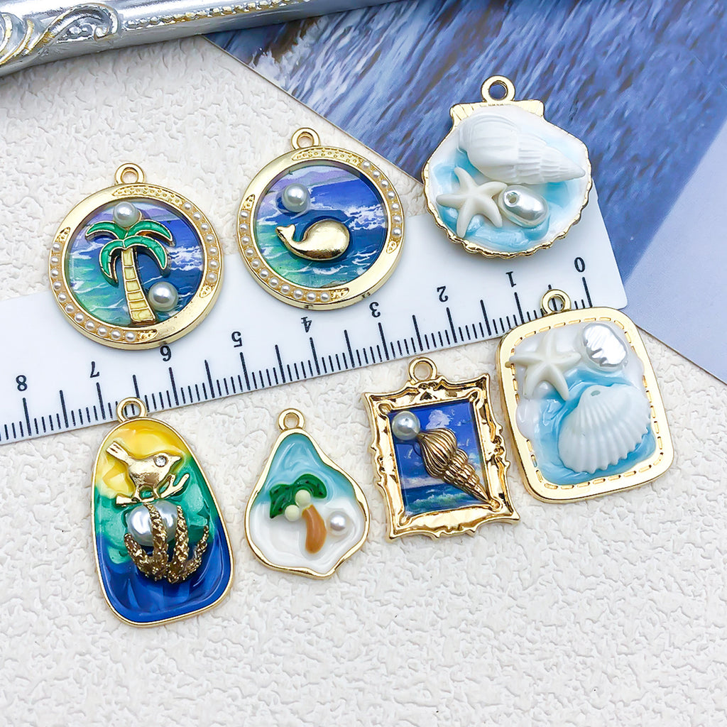 Enamel Zinc Alloy Blue Ocean Cat Eye Crab Jellyfish Charm Pendant for Necklaces Earrings