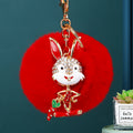 Jeweled Carrot Rabbit Keychains with Round Faux Fur Pom Poms view 12