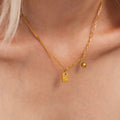 Gold Stainless Steel Good Luck Square Tag Ball Necklace view 3