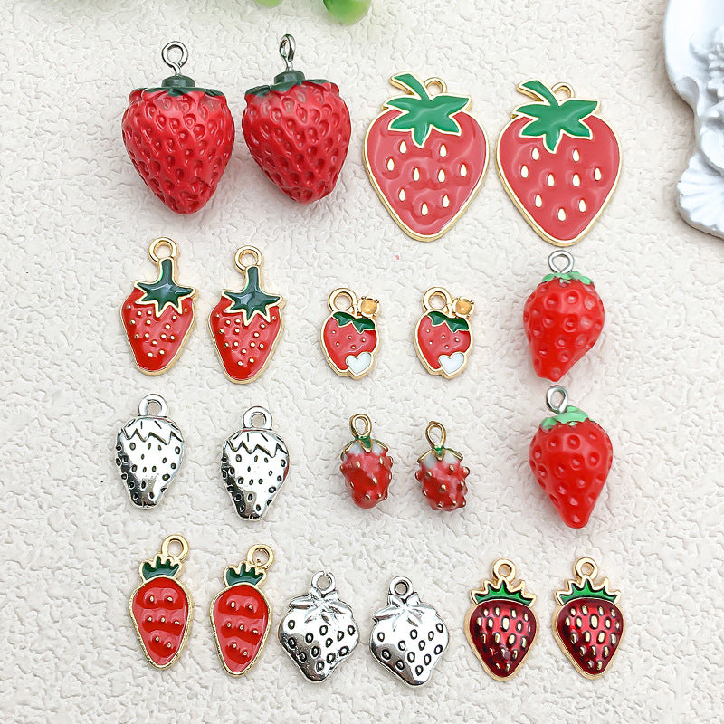 Resin 3D Strawberry Fruit Charm Pendant for DIY Bracelet Earring Necklace Jewelry Making