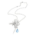White Flower Pearl and Blue Teardrop Pendant Necklace view 5