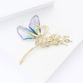 Butterfly and Wheat Stem Brooch with Clear Crystals view 4