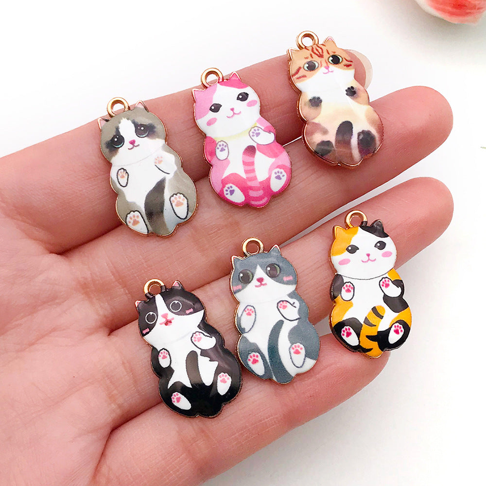 Printed Enamel Zinc Alloy Cartoon Cat Charm Pendant for DIY Earrings Bracelet Accessories