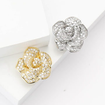 Crystal Rose Flower Brooch In Gold And Silver Tone