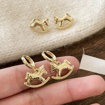 Gold-Tone Rocking Horse Huggie Earrings - One Style
