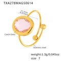 Gold Bezel Oval Czech Glass Open Rings Six Colors Size 7 view 6