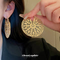 Gold Tone Filigree Oversized Round Disc Statement Earrings view 3
