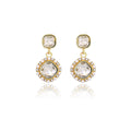 Square and Round Clear Look Pearl Halo Dangle Earrings view 5