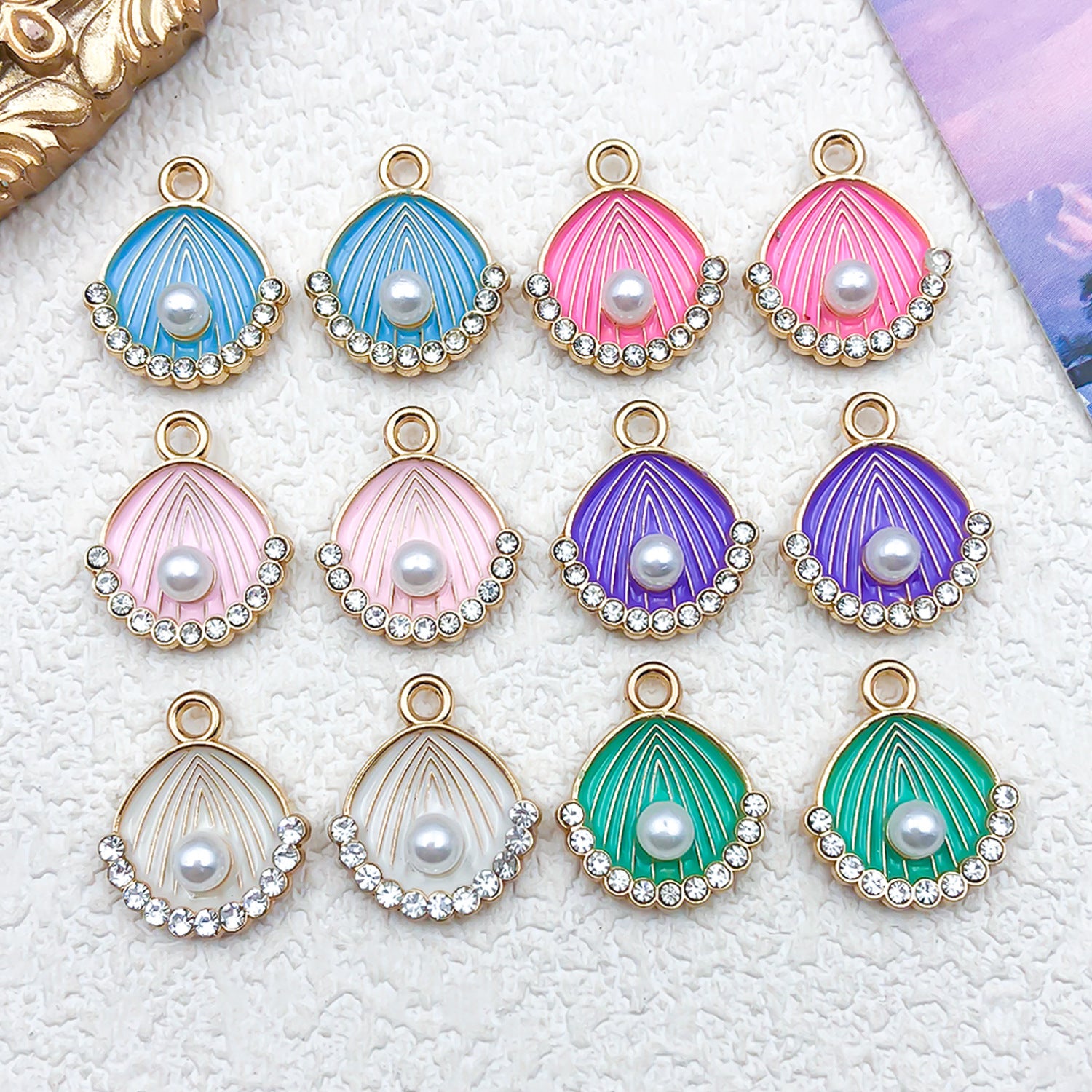 Zinc Alloy Shell Pearl Ocean Life Charm Pendant for DIY Necklace Earrings Jewelry Making