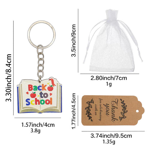 Size chart for Back to School book wood keychain packaging