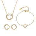 Clover Openwork Zircon Necklace Bracelet Stud Earrings Set view 5