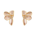 Soft Pink Enamel Three Petal Flower Crystal Stud Earrings view 5