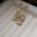 Star Fringe Hoop Earrings in Gold and Silver Tone Options view 6