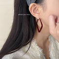 Burgundy Enamel Square Geometric Hoop Earrings Two Sizes view 2