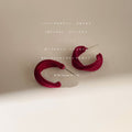Wine Red Flocked Twisted C-Shape Hoop Stud Earrings Pair view 4