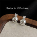 Silver Tone Clear Square Top Starburst Polished Ball Stud Earrings view 4