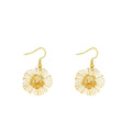 Gold Openwork Wire Flower Drop Earrings Crystal Center Hooks view 5