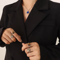 Cushion Crystal Pendant Necklace Stud Earrings Red Blue view 9