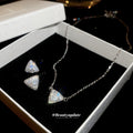 Silver Pave Zircon Triangle Stud Earrings and Pendant Necklace view 4