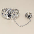 Gold and Silver Tone Openwork Finger Cuff Bracelet and Ring Sets view 8
