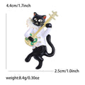 Black Enamel Cat Playing Lute Brooch White Collar Gold Trim view 5
