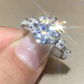 Silver Tone Round Solitaire Halo Ring With Pavé Split Band view 2