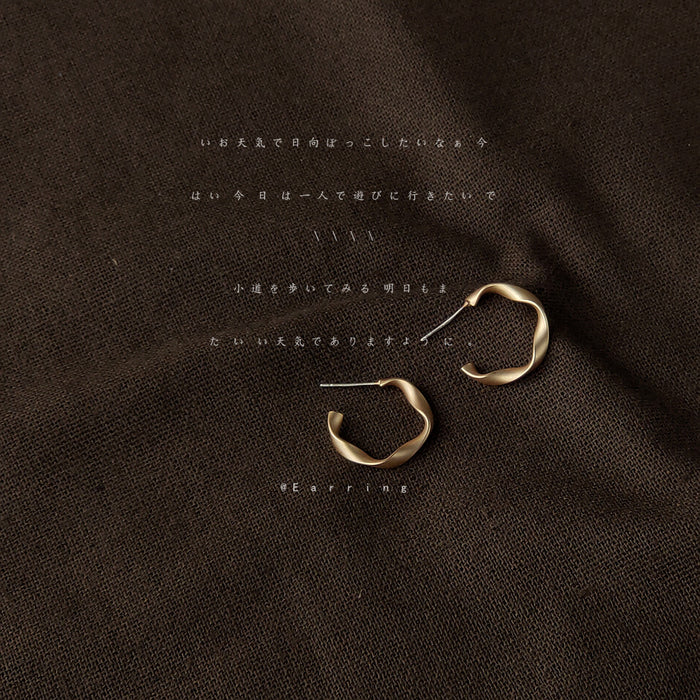 Matte Gold Twisted C Hoop Stud Earrings Open Metal Pair