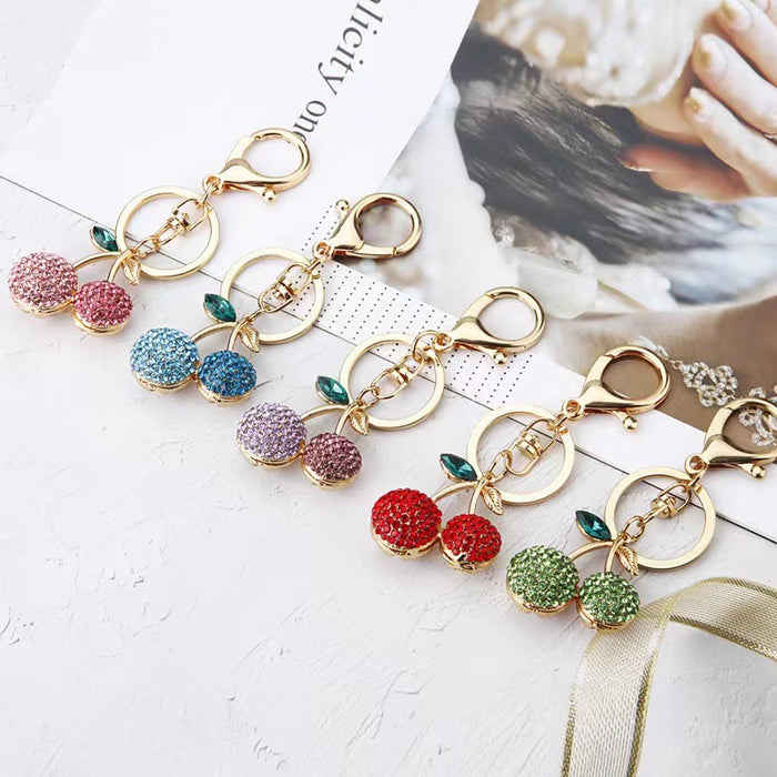 Rhinestone Cherry Keychain Metal Fruit Pendant Bag Charm