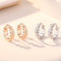 Leaf Laurel Hoop Earrings Silver Rose Gold Tone Metal Pair view 2