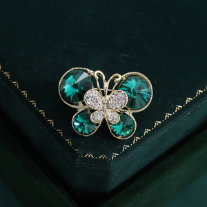 Butterfly Rhinestone Brooch Large Crystal Wings Purple Green