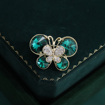 Butterfly Rhinestone Brooch Large Crystal Wings Purple Green