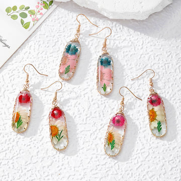 Wire Wrapped Oval Daisy Dried Flower Earrings 3 Styles