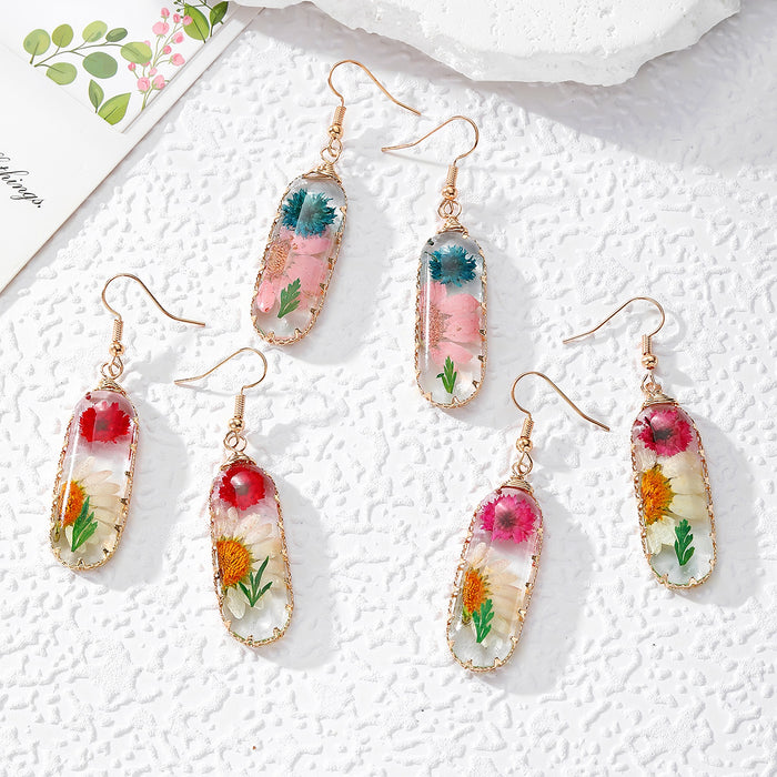 Wire Wrapped Oval Daisy Dried Flower Earrings 3 Styles
