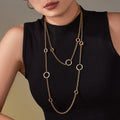 Gold Stainless Steel Long Chain Necklace With Zircon Circles view 2