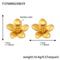 Textured Five Petal Flower Stud Earrings Gold Or Two Tone view 6