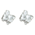 Silver Tone Irregular Sculpted Metal Stud Earrings With Folded Texture view 5