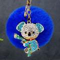 Jeweled Koala Keychains with Faux Fur Poms in Ten Pictured Color Pairings view 8