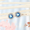 Blue Evil Eye Crystal Stud Earrings in Four Shapes and Finishes view 5