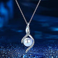 Silver Tone Clear Stone Swirl Faux Pearl Pendant Necklace view 2