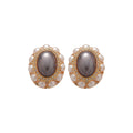 Purple Gray Oval Faux Pearl Cluster Stud Earrings With Decorative Metal Details view 5