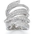 Layered Crystal Leaf Wrap Wide Band Ring in Silver Tone view 5