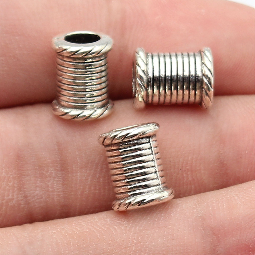 11x9.1x9.1mm 2g Antique Silver Zinc Alloy Round Rope Pattern Large Hole Beads for Bracelet Making