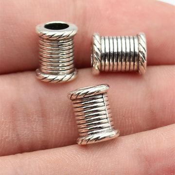 Rope-Texture Barrel Large-Hole Bead in Antique Silver Tone