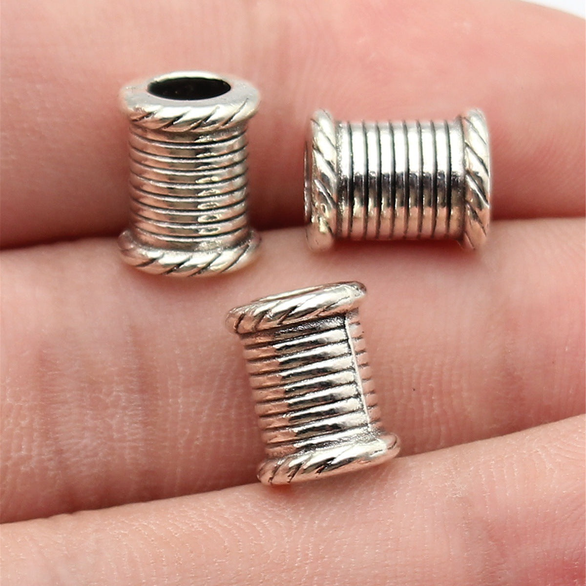 11x9.1x9.1mm 2g Antique Silver Zinc Alloy Round Rope Pattern Large Hole Beads for Bracelet Making