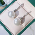 Silver Tone Long Chain Drop Earrings With Faux Pearls view 3